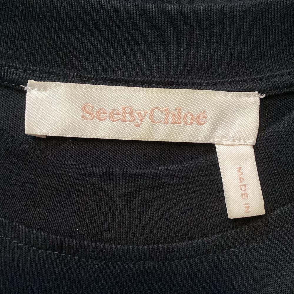 See by Chloe Cropped T Shirt Long Lace Ruffle Sleeve Black Cotton S - Picture 9 of 12